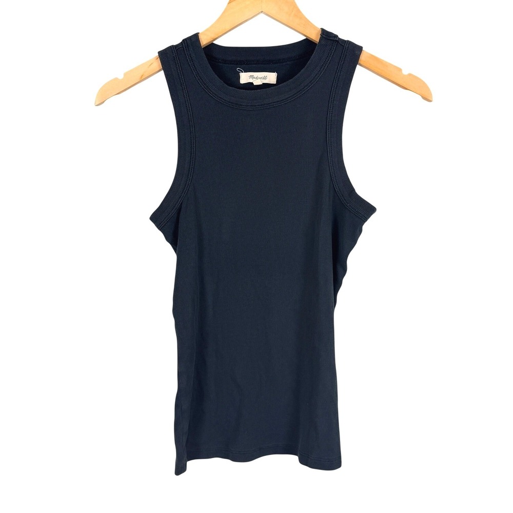 Madewell Womens Ribbed Tank Top High Neck XS Black Minimalist Basics Stretch